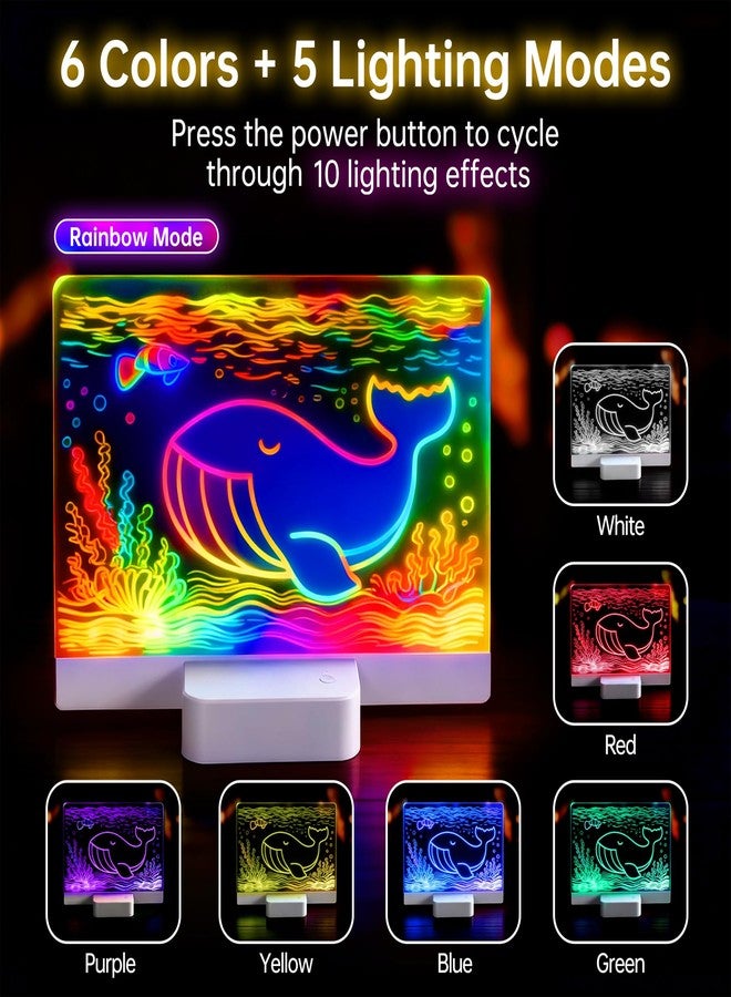 لوحة ملاحظات LED قابلة لإعادة الشحن بستة ألوان وخمسة أوضاع، لوحة رسم مضيئة مع دفتر رسم وسبعة أقلام تلوين، لوحة كتابة وكتابة مذكرات قابلة للمسح الجاف للأطفال/الفصول الدراسية/ديكور المنزل/المكتب/الهدايا - Image 2